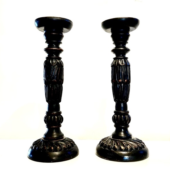 Vintage Solid Wood Carved Candle Holders Set of Two - Picture 8 of 8